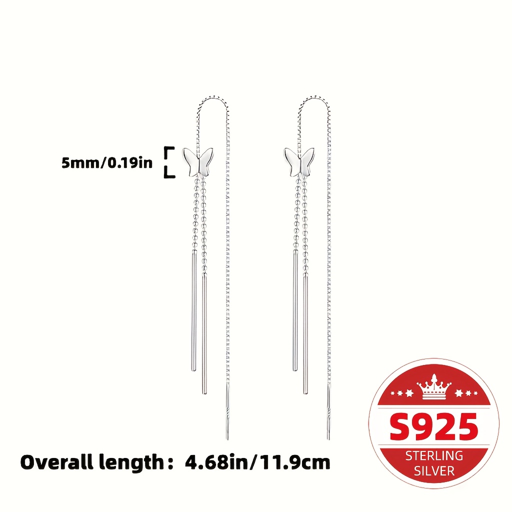 Women's S925 Sterling Silver Butterfly Tassel Earrings